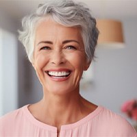 Woman smiling with dental implants  