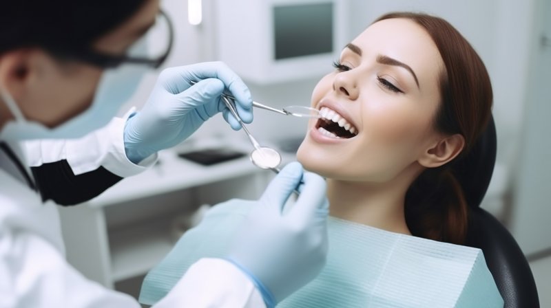 woman having her teeth checked